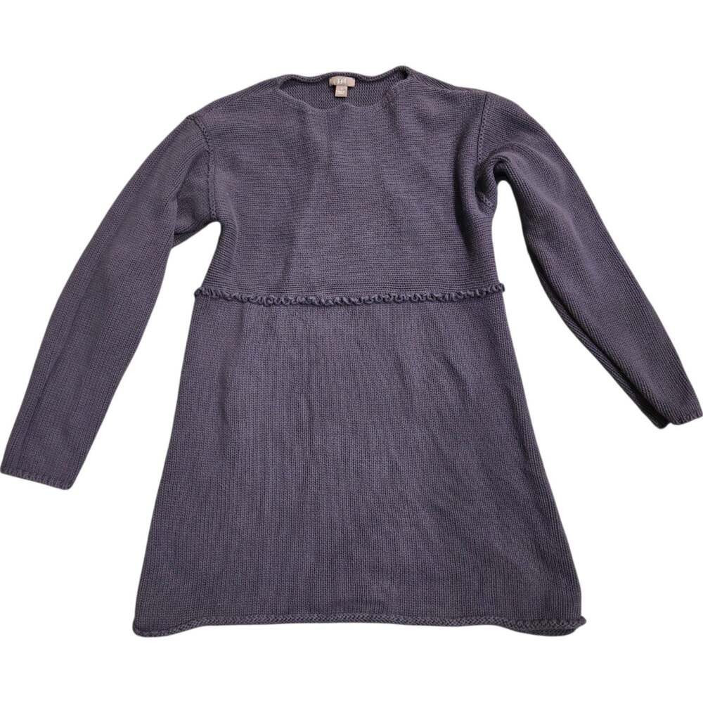 J.Jill Women Petite S Pullover Knit Tunic Sweater Boat Neck Purple 100% Cotton